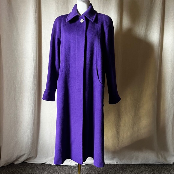 Vintage Forstmann Purple Wool Coat Womens M L Swing Long USA 43" Length - Picture 2 of 10